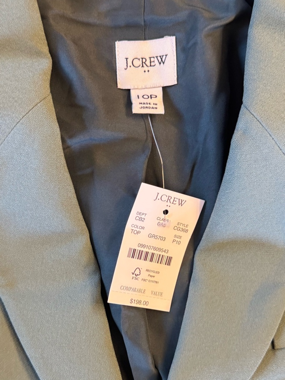 New w Tags J. Crew Seafoam Celery Sage Celadon Green Schoolboy Blazer 10P - Picture 5 of 6